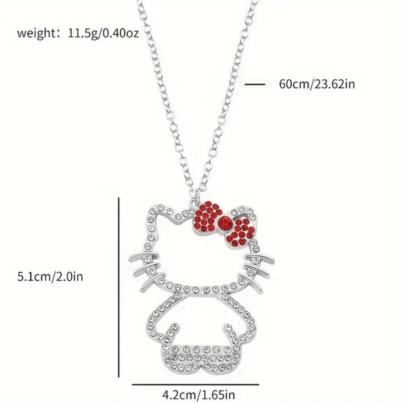 Necklace Hello Kitty Rhinestone Sanrio Rave Sparkle Pendant Emo Trendy Stylish - Picture 3 of 3